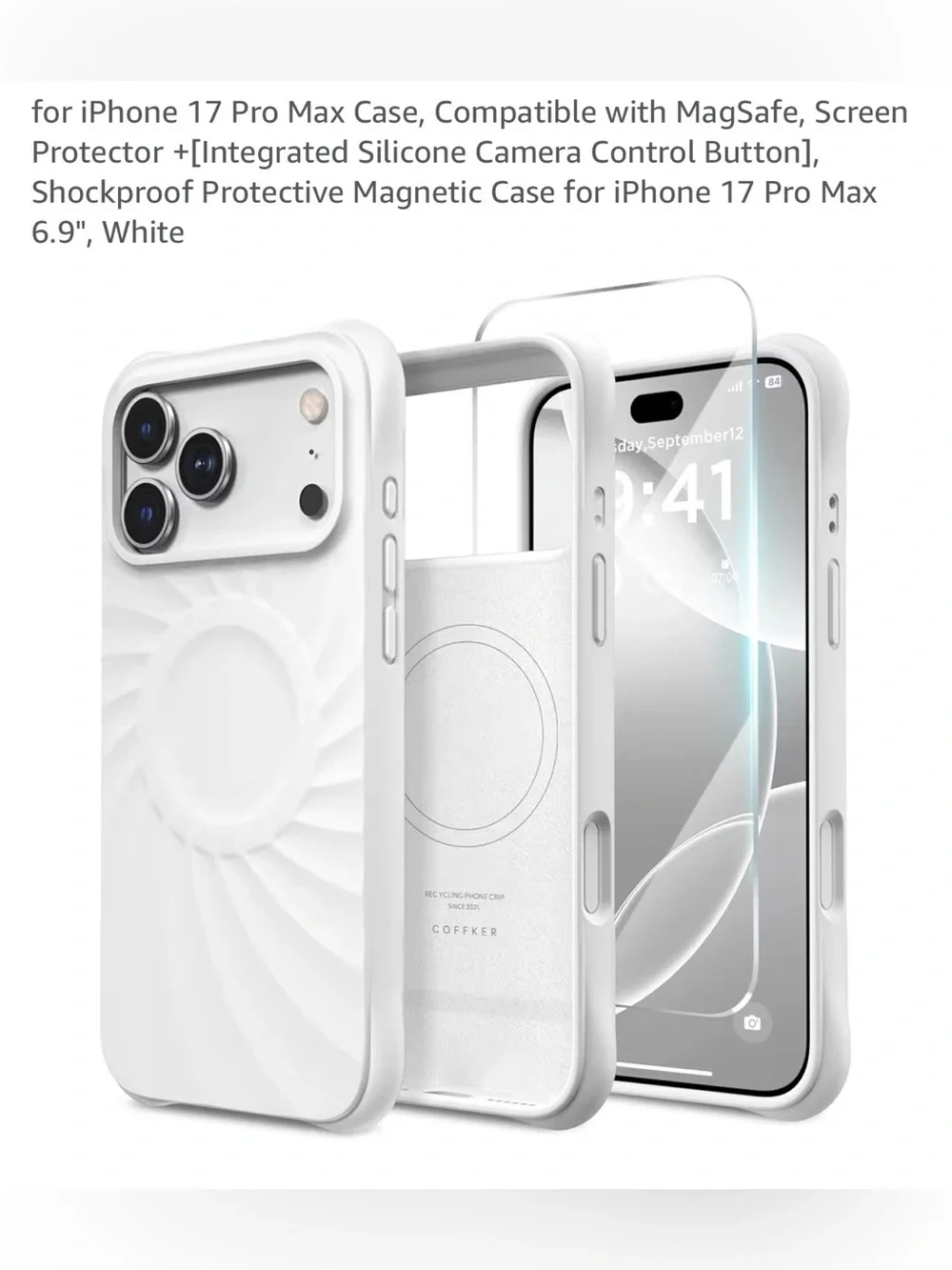 White iPhone 17 Pro Max Magnetic Shockproof Case with Screen Protector NEW